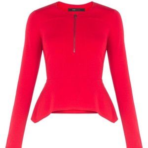 Jaynie Long Sleeve Peplum Knit Top In Rouge Red XS